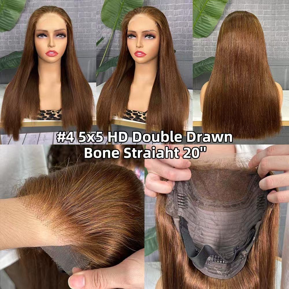 20” Bone Straight 5x5 HD Closure Wig – 300% Density Double Drawn Human Hair