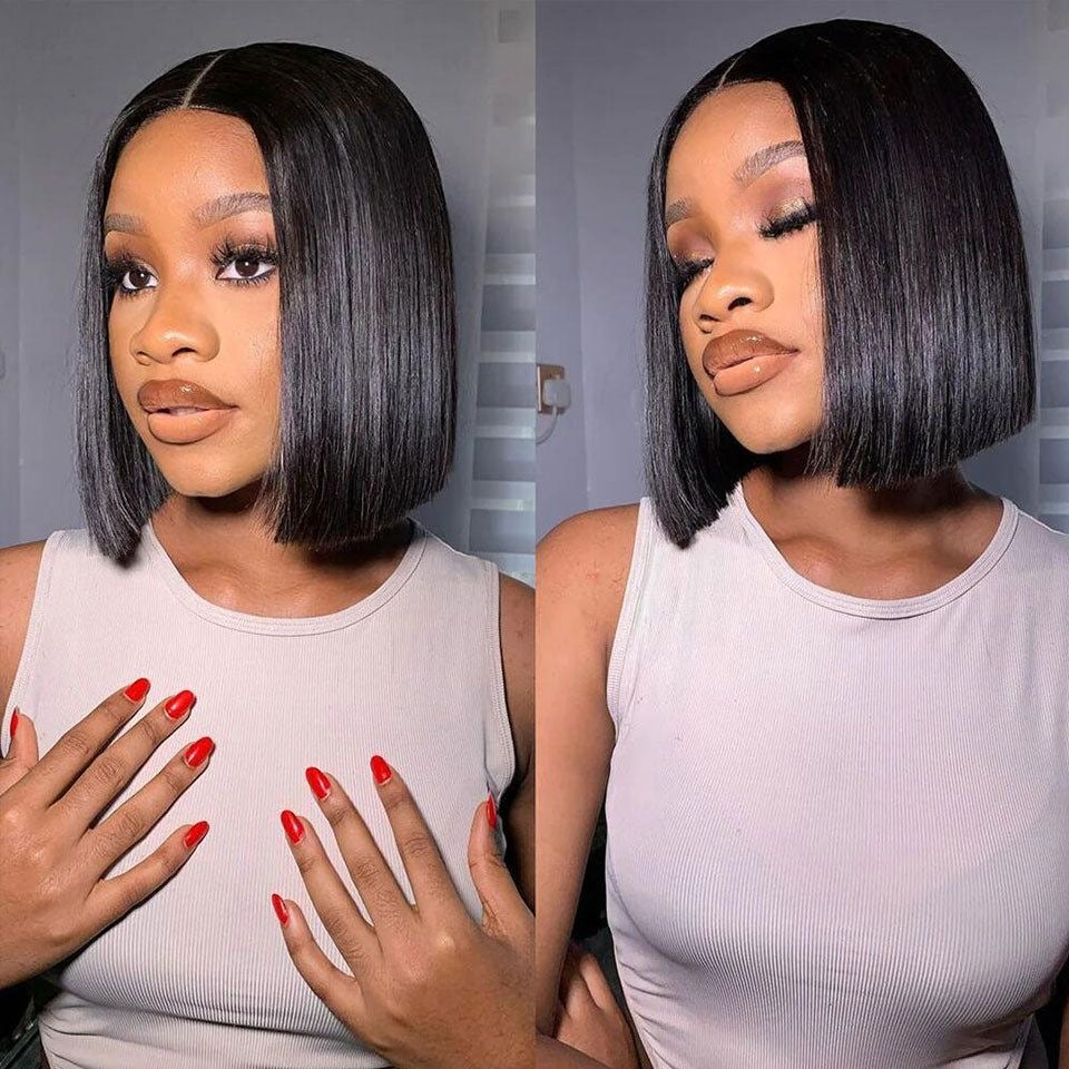 10 Bone Straight Chic Bob Wig – 350% Density Super Double Drawn Human Hair