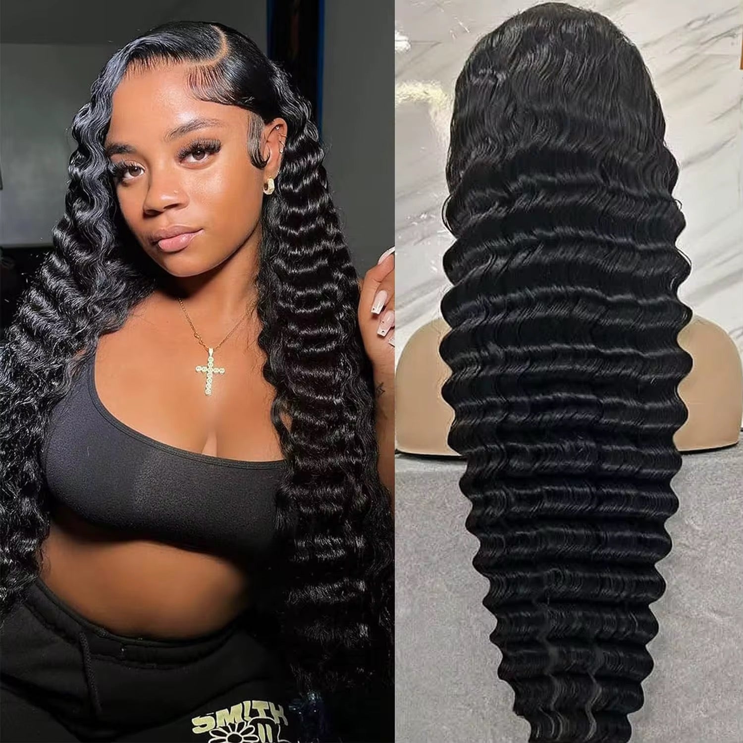 Deep Wave 13x4 thin transparent Lace Frontal Wig – 250% Density Human Hair