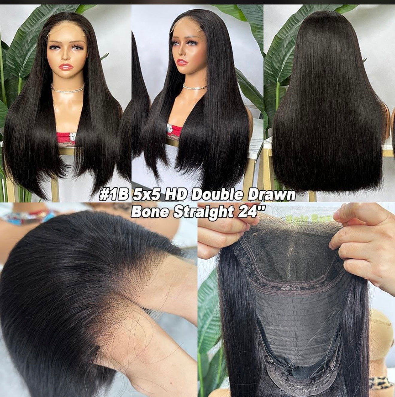 20” Bone Straight 5x5 HD Closure Wig – 300% Density Double Drawn Human Hair