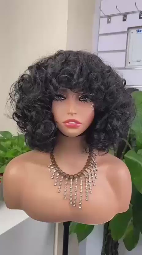 Bouncy Curly Fringe Wig – Double Drawn Human Hair